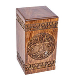 INTAJ Handmade Rosewood Urn for Human Ashes - Adult Tree of Life Wooden Urns Hand-Crafted - Celtic Funeral Cremation Urn for Dogs Engraved (Rosewood, INTAJ