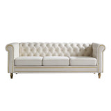 KEIKI 85" Chesterfield Velvet Tufted Button Sofa with Deep Seat Cushions and Rolled Arms, Modern Style 3-Seater Couch Decorated with Gold Strip, Easy Assembly, for Living Room, Bedroom, Office, Beige KEIKI