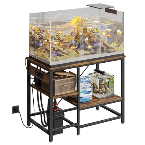 Bestier 40-50 Gallon Fish Tank Stand with Power Outlet, 36x19 Metal Aquarium Stand, 6-Leg Reptile Tank Stand with 3-Tier Adjustable Storage Shelves, 660LBS Capacity - WoodArtSupply