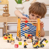 Atoylink 15PCS Kids Wooden Construction Toys with Magnetic Train Cars, Gantry Crane Bulldozer Roller Tow Truck Construction Site Vehicles Playset Gifts for 3 4 5 6 Year Old Toddlers Boys Atoylink