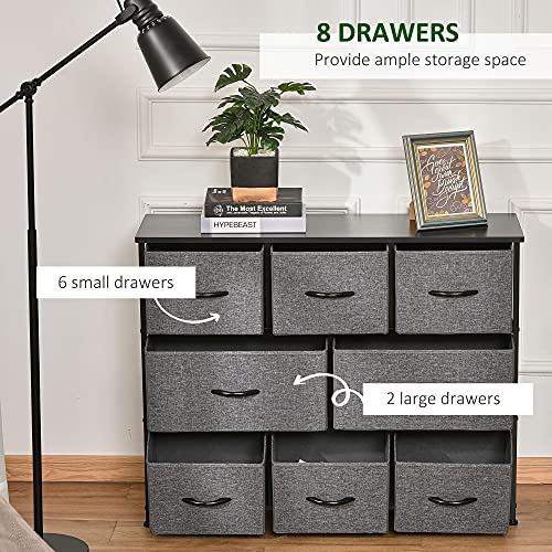 HOMCOM 8-Drawer Dresser, 3-Tier Fabric Chest of Drawers, Storage Tower Organizer Unit with Steel Frame for Bedroom, Hallway, Dark Gray HOMCOM