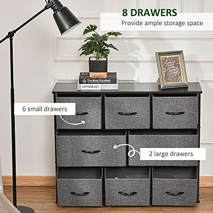 HOMCOM 8-Drawer Dresser, 3-Tier Fabric Chest of Drawers, Storage Tower Organizer Unit with Steel Frame for Bedroom, Hallway, Dark Gray - WoodArtSupply