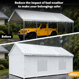 10x20FT Carport Canopy Front/Back Panel Entrance Door Tarp with Zippers, Waterproof & UV Protected Replacement Sidewall Cover with Ball Bungees (White) Voxary