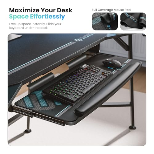EUREKA ERGONOMIC Aero 72 Inch Gaming Desk with Keyboard Tray, Large Computer Desk Led Lights, Wing-Shaped Monitor Stand Dual Headphone Hanger Cup Holder for Studio,Streamer,Live,Black EUREKA ERGONOMIC
