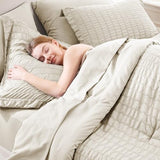 CozyLux King Size Comforter Set Oatmeal Seersucker 7 Pieces Bed in a Bag King Comforter Set with Sheets, Luxury Bedding Set with Down Alternative Comforter, Sheets, Pillowcases & Shams All Seasons CozyLux