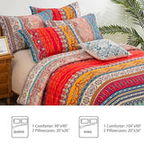 Goodidea Striped Bohemian Comforter Set Queen Size 3 Pieces Boho Hippie Geometric Bedding Set Soft Breathable Reversible Microfiber Boho Comforter with 2 Pillowcases(20"x26") Goodidea
