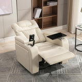 Ball & Cast Power Recliner Chair,270 Degree Swivel PU Leather Home Theater Seating for Living Room,Soft Individual Chair with Tray Table, Phone Holder,Cup Holder,USB Port,Hidden Arm Storage,White