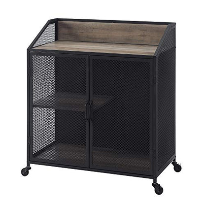 Walker Edison Malcomb Urban Industrial Metal Mesh Double Door Rolling Bar Cabinet, 33 Inch, Grey - WoodArtSupply