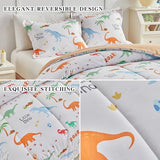 Joyreap Cotton Comforter Set Twin, Colorful Dinosaurs Orange n White Design, 3pcs Kids Bedding Set for All Season- 68x88 inches Joyreap