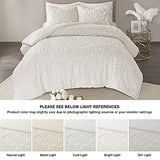 Madison Park Laetitia 100% Cotton Duvet Set-Chenille Tufted Medallion Design All Season Cozy Bedding Shabby Chic Comforter Cover, Matching Shams, Full/Queen (90 in x 90 in), Floral Off White Madison Park