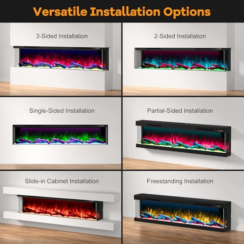 STRICWARM 3 Sided Electric Fireplace 80 Inch, Smart WiFi Built-in Linear Fire Place Inserts, Multi-Color Flame Combinations, Heater 1500W, APP & Remote Control, Cracking Sound, Timer, Crystal & Log STRICWARM