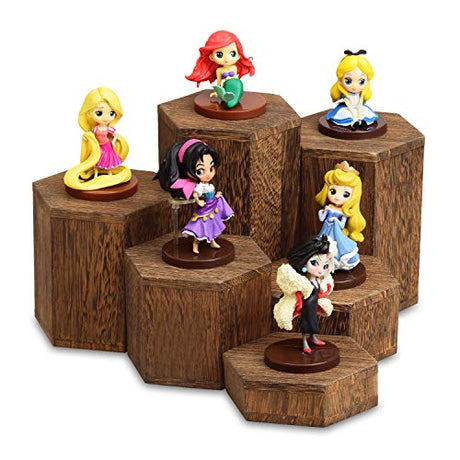 MOOCA Wooden 6 Pcs Hexagon Risers for Display Jewelry and Accessories Display Stand, Brown MOOCA