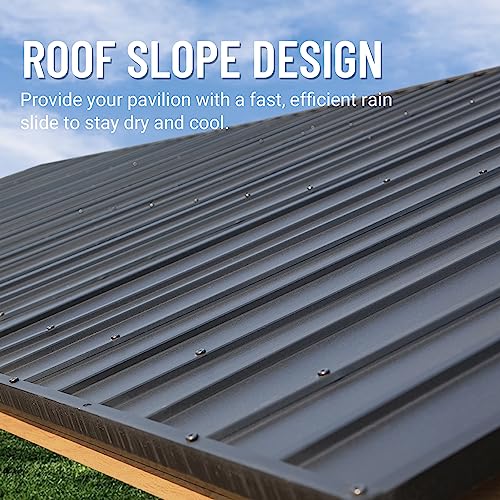 Domi 12' x 14' Hardtop Gazebo with Galvanized Steel Gable Roof, Pergola with Wood-looking Aluminum Frame, Permanent Pavilion Outdoor Gazebo with Ceiling Hook for Deck Patio Lawn Yard Backyard Grill domi outdoor living