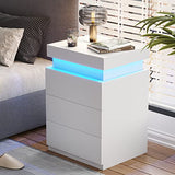 ADORNEVE Nightstand with Charging Station and LED Lights,Night Stand with Sliding Top for Bedroom,Bedside Table with Drawers,Modern End Side Table,White ADORNEVE