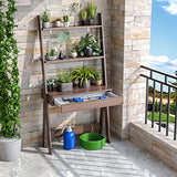 Tangkula Walnut Ladder Desk with 2-Tier Bookshelf and Drawer for Modern Storage Solutions Tangkula