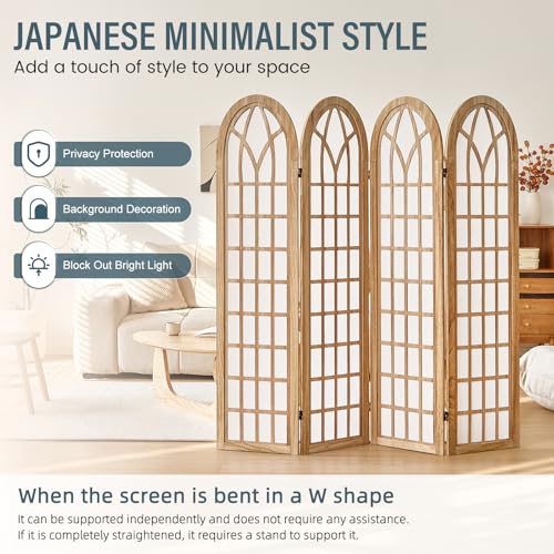 Aletheiawu Room Divider and Folding Privacy Screen, 4 Panel Japanese Shoji Style Room Divider, Partition Divider for Room Separation, Portable Shoji Screen for Home Office Restaurant - Natural Aletheiawu