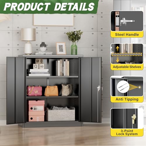 Greenvelly Metal Storage Cabinet with Doors and Shelves,Lockable Storage Cabinet for Office,36”Black Metal Utility Cabinet Garage Cabinets, Lockable File Cabinet for Home Office, Garage, Kitchen, Shop Greenvelly