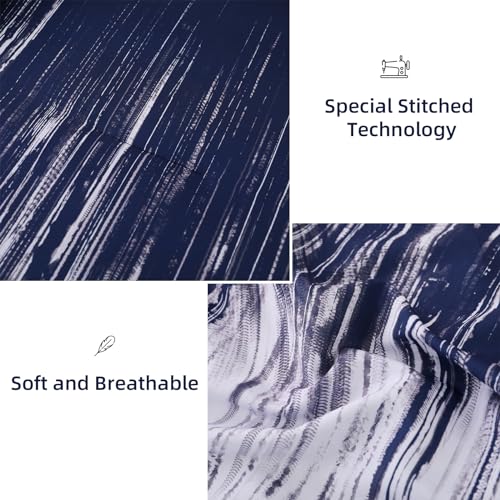 Dinjoy Ombre Blue Comforter Set King Size Gradient Navy Blue White Boho Bedding Set for Teen Men Women 7 Pieces Bed in A Bag Bohemian Bed Set with Comforter, Sheets, Pillowcases & Shams Dinjoy