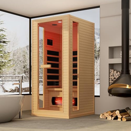 SWHSE Infrared Sauna, 1 Person Full Spectrum Roomy Saunas for Home, Indoor Dry Sauna with Rapid Heating 4 Carbon Panels&1 Carbon Tube, Bluetooth and 7 Color Therapy Lights, 110V SWHSE