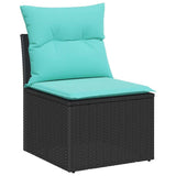 HETFTJN 9-Piece Patio Furniture Set Modular Outdoor Sectional Sofa Black and Turquoise Poly Rattan 47.6×24.2×27.2 in UV-Resistant Cushions for Garden Terrace Small Balcony HETFTJN