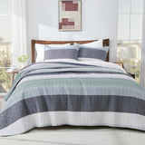 Andency Queen Quilt Bedding Set Sage Green, 3 Pieces Patchwork Mint Green Striped Ultra Soft Lightweight Bedspreads, Coverlets Set with 2 Pillow Shams for All Seasons (90"x96")