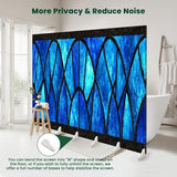6 Panels Folding Screen Room Divider Blue Stained Glass Window Seamless for Modern Design Luxury Interior Canvas Screen Room Separator Freestanding Protective Decorative Divider Privacy Partition VETEB