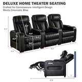 GUEAPY Power Reclining Sofa Home Theater Seating with Adjustable Headrest, Breathable Leather Electric Recliner with LED Lighting, Cup Holders, USB Charging & Tray Table