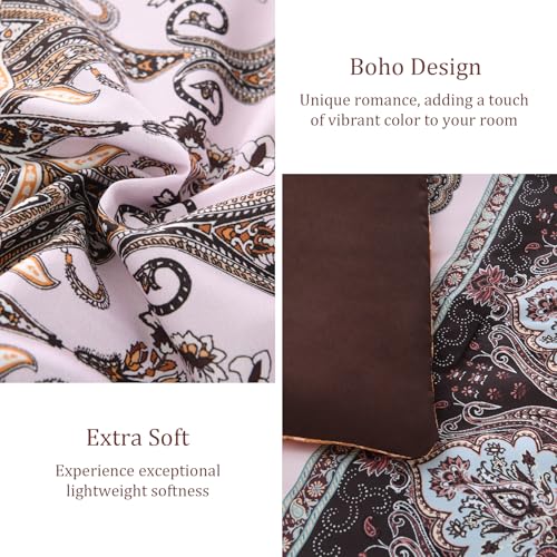 LXWORX Boho Comforter Set Queen - 7 Pieces Bed in a Bag, Bohemian Striped Comforter Set with Sheets, Soft Microfiber Brown Floral Bedding Set for All Season (Brown, Queen) LXWORX