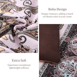 LXWORX Boho Comforter Set Queen - 7 Pieces Bed in a Bag, Bohemian Striped Comforter Set with Sheets, Soft Microfiber Brown Floral Bedding Set for All Season (Brown, Queen) LXWORX