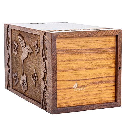 INTAJ Wooden Cremation Urn for Human Ashes, Adult INTAJ Rosewood Urn for Ashes, Humming Bird Funeral Cremation Urn Hand-Crafted - Burial Urn Box INTAJ