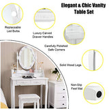 Giantex Makeup Vanity Table with 10 LED Lights, Adjustable Brightness, 3 Color Light Modes, 4 Drawers, Rotatable Mirror, Cushioned Stool, Vanity Desk Dressing Table Bedroom Furniture (White) Giantex