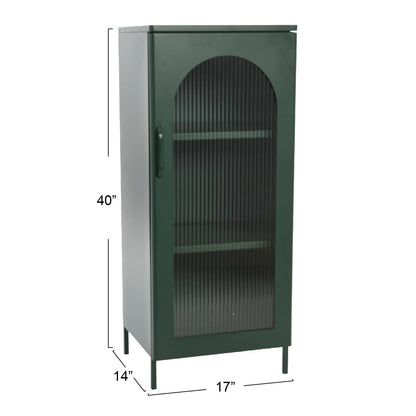 Creative Co-Op Solstice Metal Cabinet with Arched Glass Door, Dark Green - WoodArtSupply