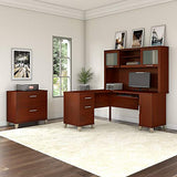 Bush Furniture Somerset 60W Desk Hutch with Shelves and Cabinets in Hansen Cherry Bush Business Furniture