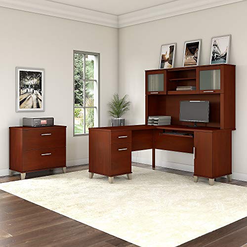 Bush Furniture Somerset 60W Desk Hutch with Shelves and Cabinets in Hansen Cherry - WoodArtSupply