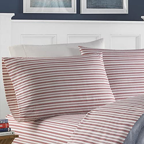 Nautica - Queen Sheets, Cotton Percale Bedding Set, Casual Home Decor (Coleridge Stripe Red, Queen) Nautica