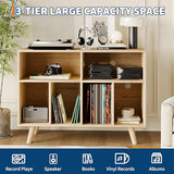 IDEALHOUSE Record Player Stand with Vinyl Storage, 39.5in Large Vinyl Record Holder Player Cabinet Wood Turntable Stand Up to 350 Albums with Charging Station for Living Room, Natural IDEALHOUSE