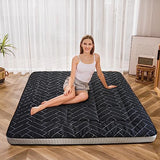 MAXYOYO Black Geometric Pattern Futon Mattress, Japanese Floor Mattress Quilted Bed Mattress Topper, Extra Thick Folding Sleeping Pad Breathable Floor Lounger Guest Bed for Camping Couch, Queen MAXYOYO