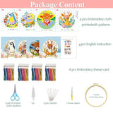 Zhenqing 4-Piece Animal Cross Stitch Kit for Beginners - Complete Set with Pre-Printed 11CT 24x24cm Fabric, Hoop & Tools (Penguin, Sloth, Cow, Deer Designs)(70405)