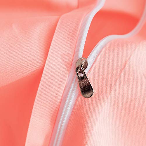 SUSYBAO 100% Cotton Duvet Cover Twin 2 Pcs Set 1 Princess Single Pink Duvet Cover with Zipper Ties 1 Pillow Sham Solid Color Peach Pink Bedding Set Soft Breathable SUSYBAO
