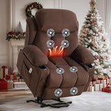 BOSMILLER Power Lift Recliner Chair with Massage and Heat for Elderly, Electric Recliner Single Sofa with Two Cup Holders, Extended Footrest, Side Pocket and USB Charge Port for Living Room