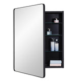 IDYLLOR Black Bathroom Mirror Medicine Cabinet with Round Corner Framed Door 24 x 30 inch, Recessed or Surface Mount, with Adjustable Glass Shelves IDYLLOR