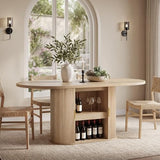 DWVO 70.9" Oval Dining Table for 6-8, Modern T-Shaped Kitchen Table with Storage Shelves & Pedestal Base, Multi-Purpose Dinner & Office Table, Light Oak DWVO