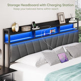 Welzona King Size Bed Frame with Headboard, Metal Platform Bed with LED Lights & Charging Station, 2-Tier Storage, Sturdy and Easy Assembly, Under Bed Storage, No Box Spring Needed, Noise Free, Black Welzona