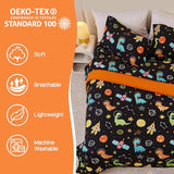 Yibeizi Space Dinosaur Kids Comforter Set for Boys Full Size, Cute Quilted Black Printed Bedding Set with Pillow Sham, Lightweight Soft Breathable Washable Bed Set 3 Piece Yibeizi