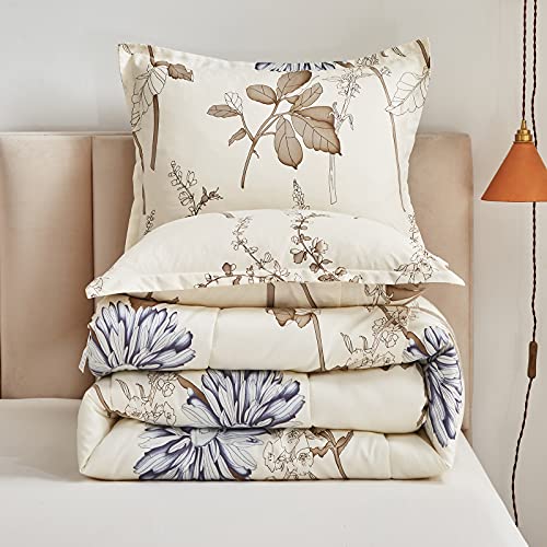 Joyreap 7 Piece Bed in a Bag California King, Flower Botanical Smooth Soft Microfiber Floral Comforter Set for All Season (1 Comforter, 2 Pillow Shams, 1 Flat Sheet, 1 Fitted Sheet, 2 Pillowcases) Joyreap