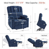 MCombo Power Lift Recliner Chair for Elderly, Lift Chair with Heat and Massage, USB &Type C Ports, Cup Holders, Fabric 7095 (Medium, Navy Blue)