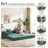 WELAX 77" Convertible Sleeper Sofa Bed, Boneless Cloud Queen Futon Couches with 2 Pillows & Removable Armrests, Chenille Folding Floor Couch No Assembly for Bedroom, Living Room, Green WELAX