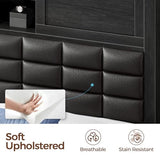 Rolanstar Bed Frame Twin Size with Charging Station, Bookcase Headboard Bed with LED Light and Sliding Doors, Platform Bed with Wooden Slats, No Box Spring Needed, Noise Free, Black Rolanstar