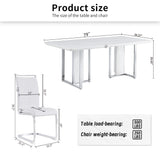 MEMUY 79" Modern Dining Table Set for 8,Faux Marble Dining Room Table Top with Silver Metal Pedestal, Glossy White Kitchen Room Table Set for 8-10 Person,Dining Room Table with 8 White Chairs MEMUY