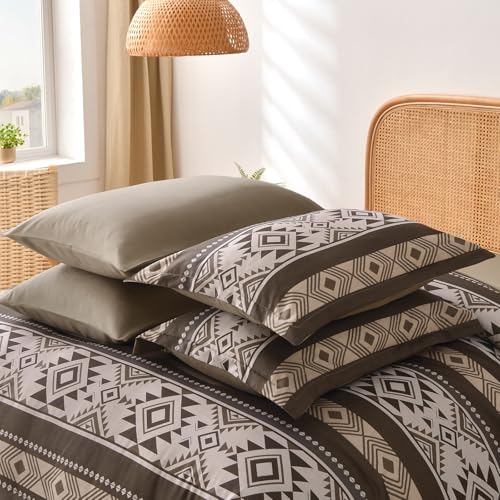 Anibedding Brown Comforter Set Queen 7 Pieces Boho Western Bedding Set for All Season, Aztec Bed in a Bag Queen Soft Microfiber Comforter Set with Sheets, Pillowcases & Shams Anibedding